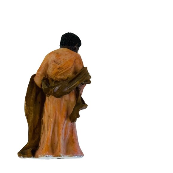 Handcrafted 5" Resin Figurine Of Shepherd Boy Holding Staff In Orange Robes 5" - Picture 9 of 11